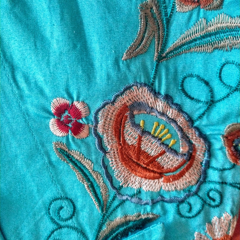 Robin's egg blue embroidered blouse